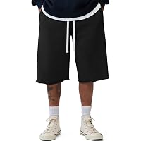 SHENHE Men's Baggy Sweat Shorts Drawstring Waist Wide Leg Raw Hem